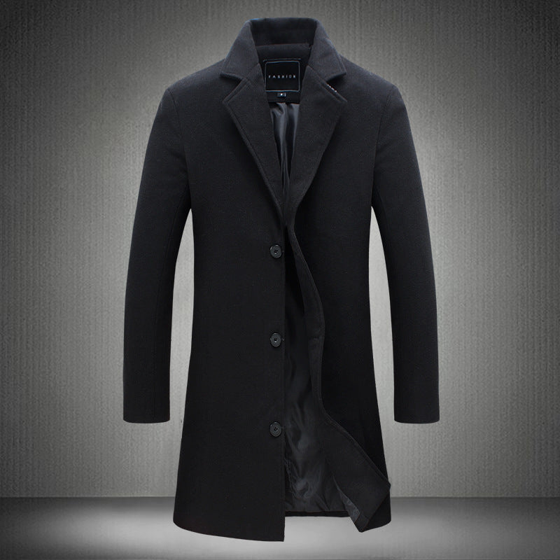 Long Solid Color Single Breasted Windbreaker Fabric
