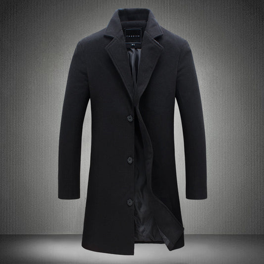 Long Solid Color Single Breasted Windbreaker Fabric