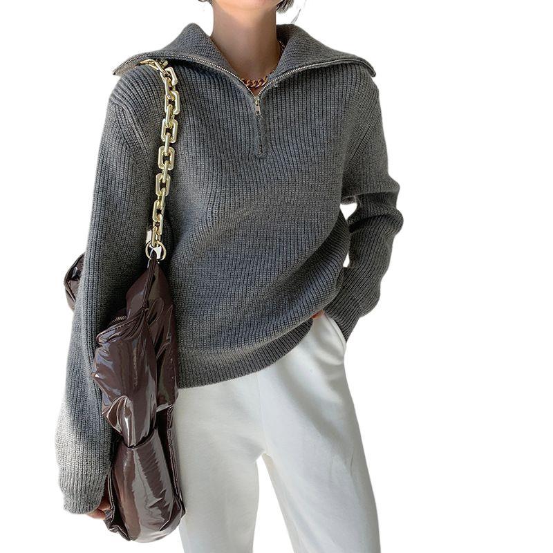 Womens Relaxed-fit Niche Zip-up Sweater