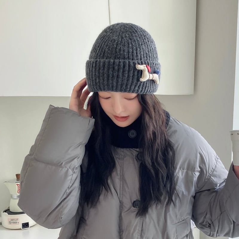 Cute Knitted Hat Fashionable All-match Face-looking Small Windproof Warm Ear Protection Beanie Hat