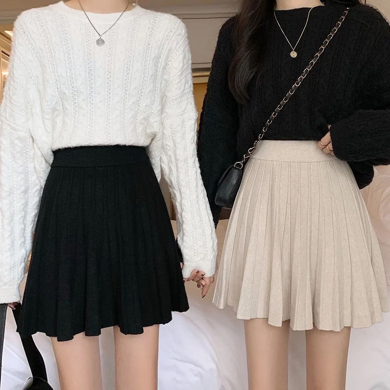 Women's Autumn And Winter High Waist Knit Pleated Skirt