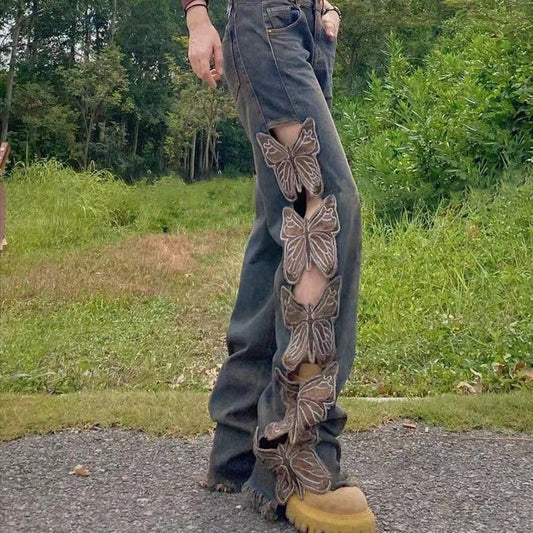 Women's Fashion Butterfly Hollowed Out Wide Leg Trousers