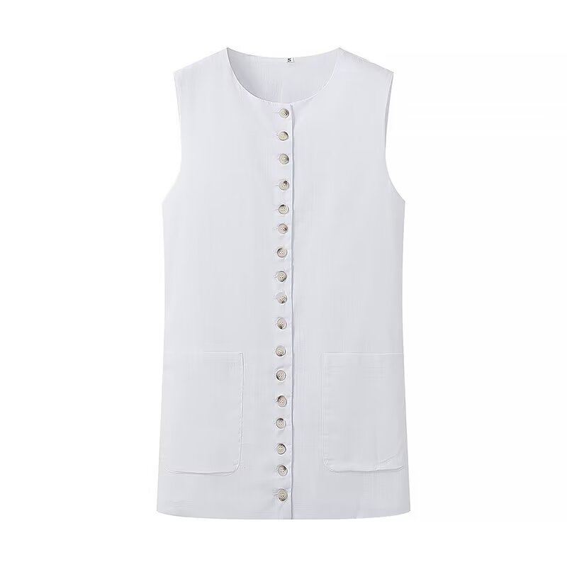 Versatile Buttons Design Round Neck Vest Top