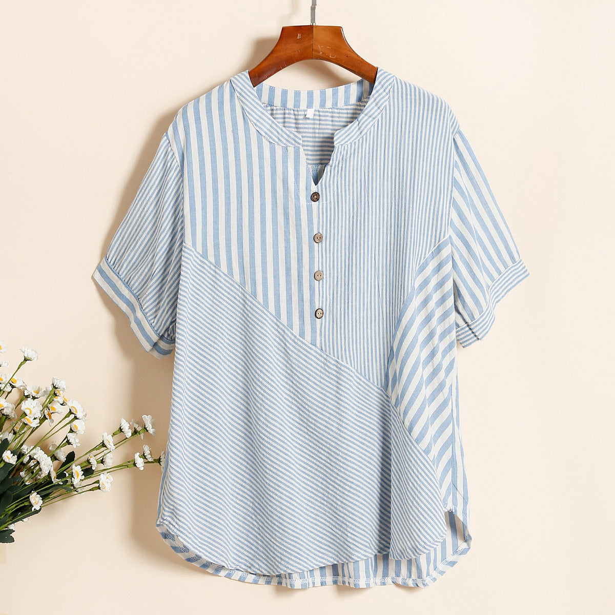 Plus Size Women's Cardigan V-neck Shirt Cotton And Linen Top