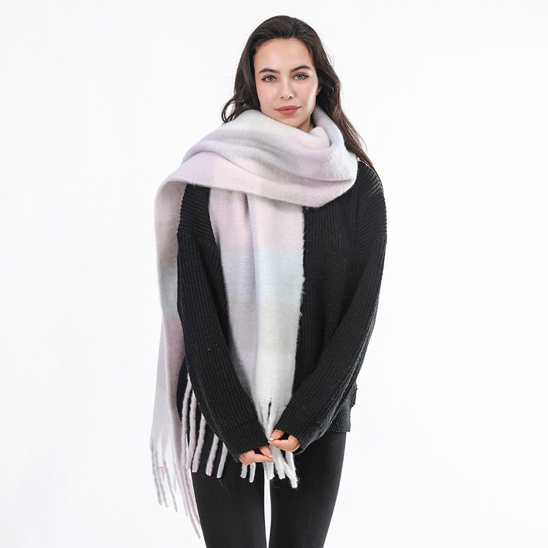 Female Fringe Thickening Warm Plaid Scarf