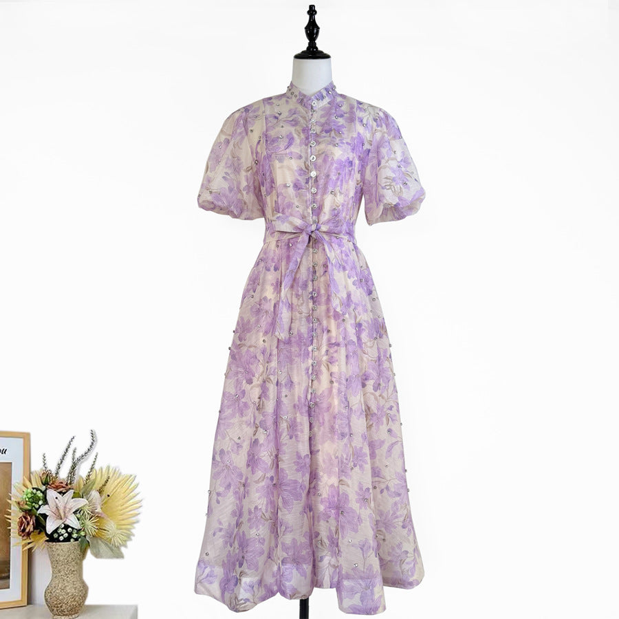 Womens Vintage-Style Floral Print Cinched Waist Dress