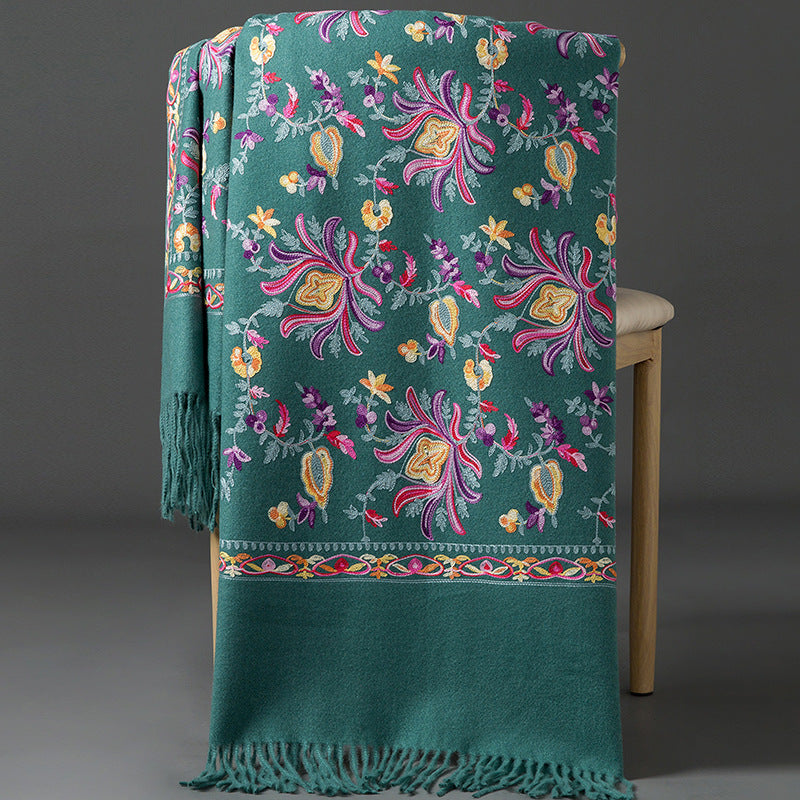 Thickened Tibetan-Nepalese Embroidered Cashmere-Style Scarf For Winter