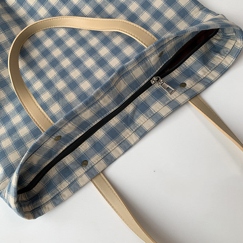 Checkered Women's One-shoulder Large-capacity Canvas Bag