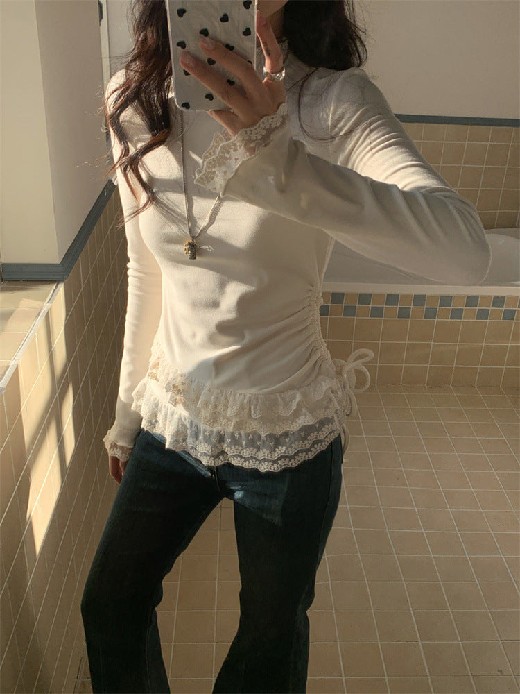Fashion Slim Fit Lace Trim Long Sleeve T-Shirt Women