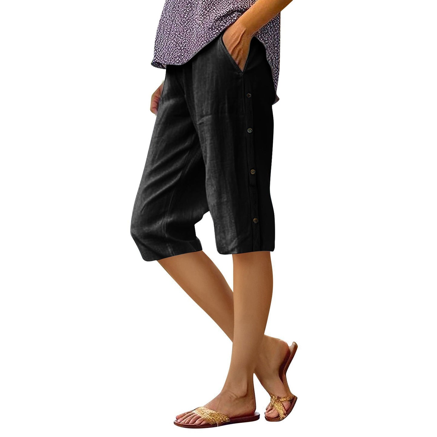 Loose Casual High Waist Cotton And Linen Breathable Cropped Pants