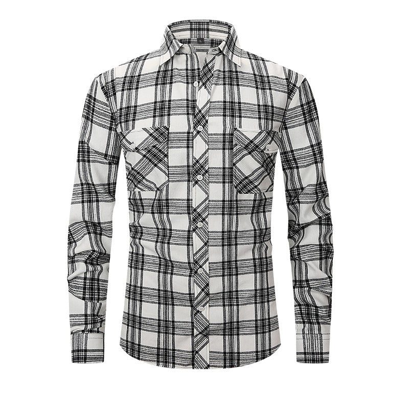 Vintage Flannel Men's Long Sleeve Brushed Plaid Shirt Coat