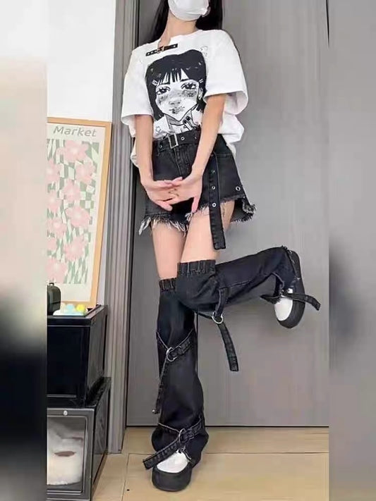 Black Working Wear Denim Shorts Suit Women
