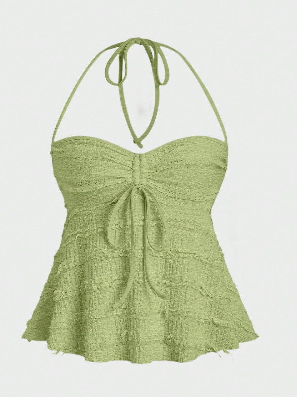 Women's Solid Color Casual Irregular Lace Up Halterneck Vest
