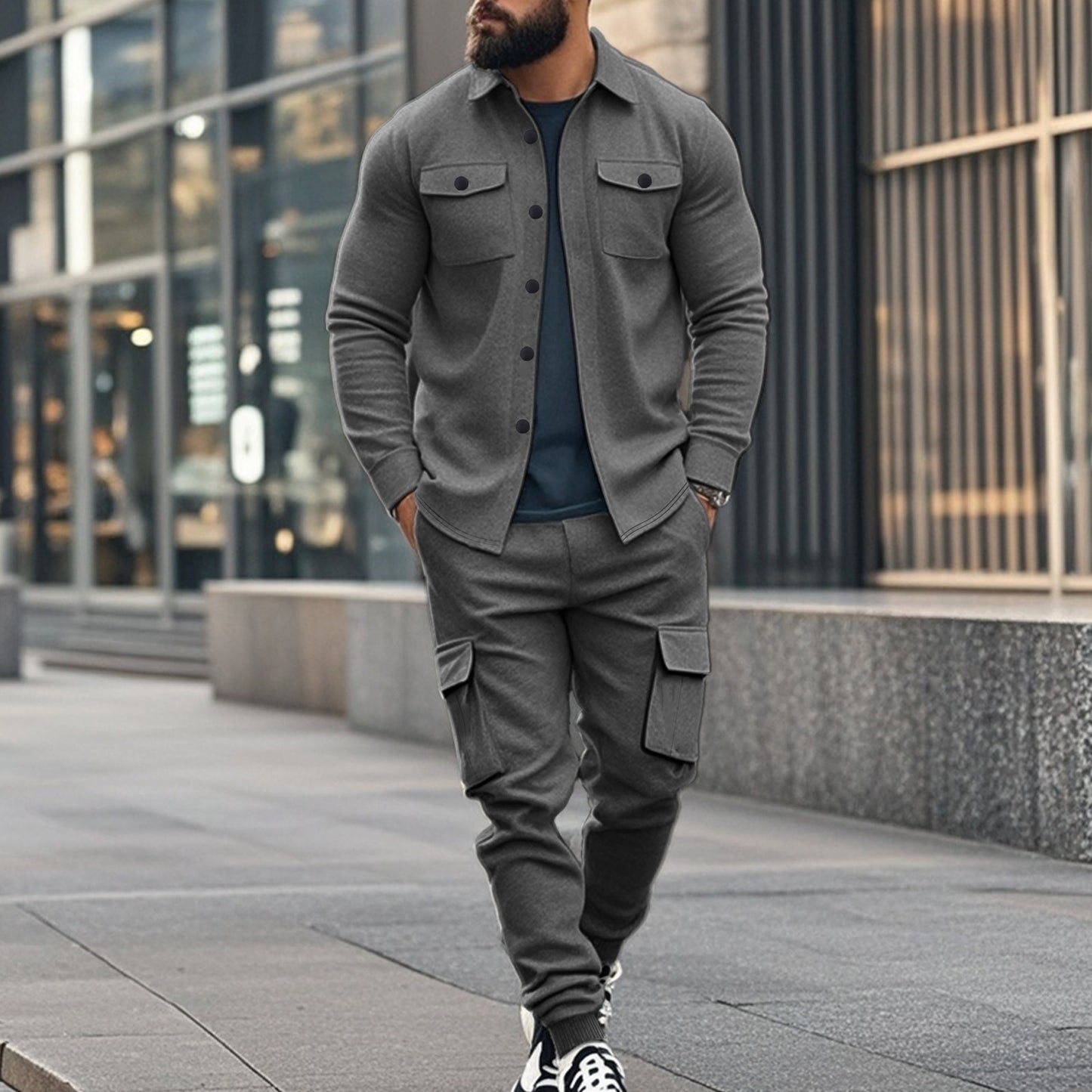 Hunting-style Lapel Jacket Loose And Warm Two-piece Set For Men