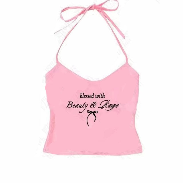 Bow Print Halter Thin Strap Top