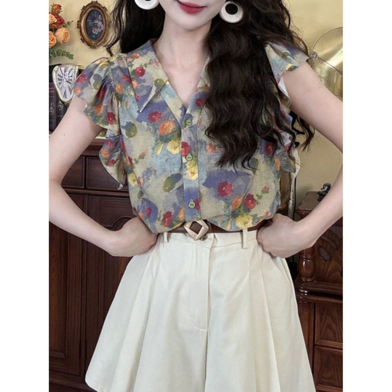 Retro V-neck Shirt For Women High-end Elegant Top