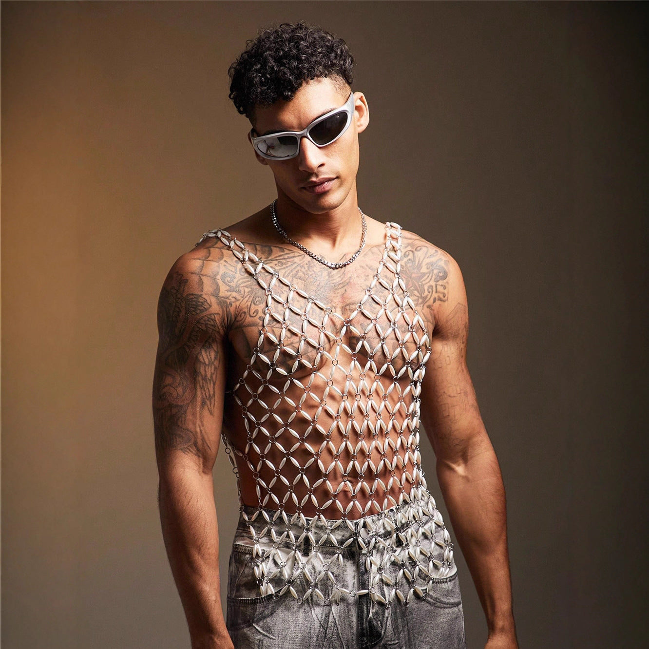 Metallic Gemstone Vest Top For Music Festivals And Parties