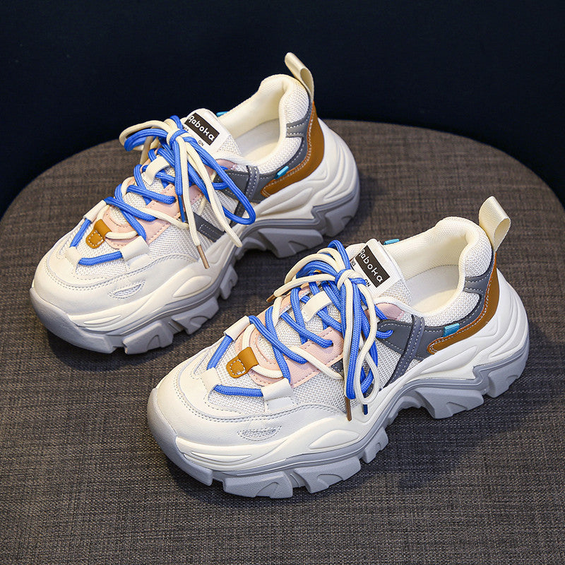 Leather Women's Thick Sole Single Mesh Breathable Casual Sneakers