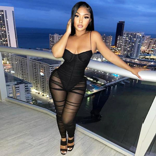 Women's See-through Suspender Jumpsuit