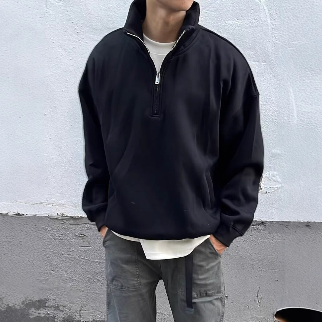 Halvlynlås sweater med opretstående krave Herremode Brand Løs