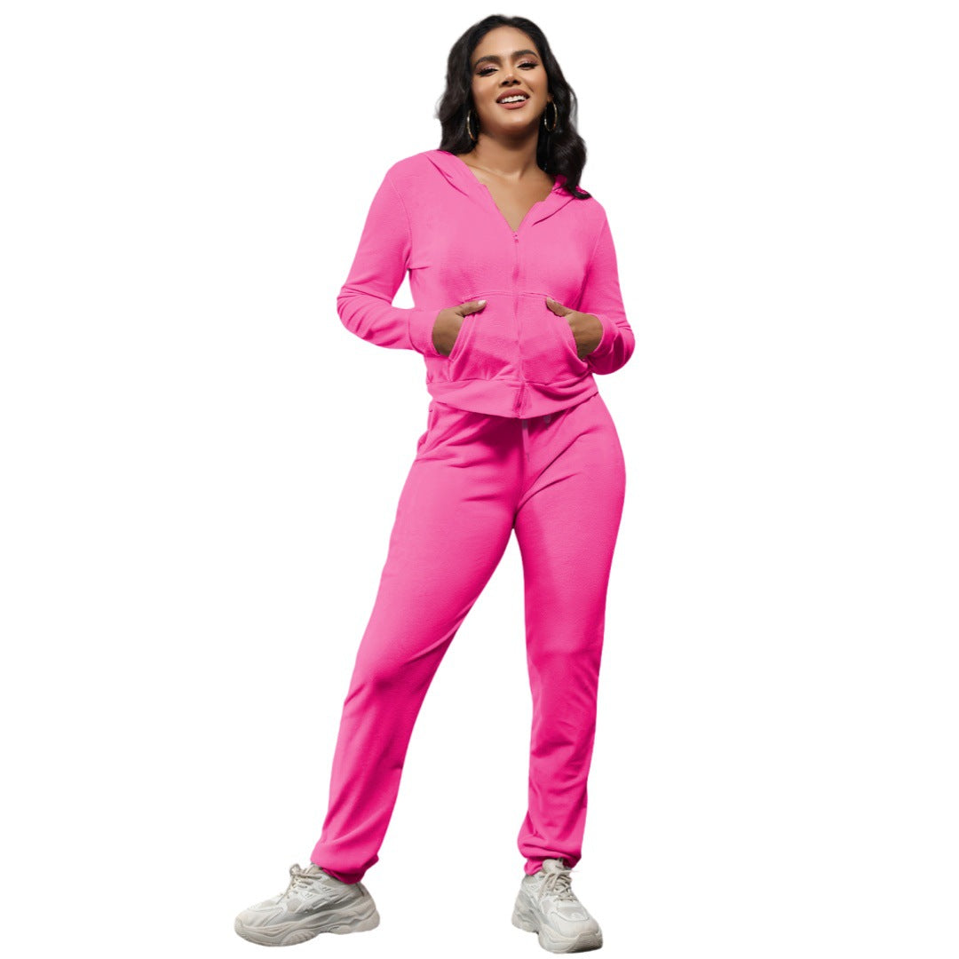 Stylish Casual Two-Piece Set With Golden Mink-Like Fleece And A Hood