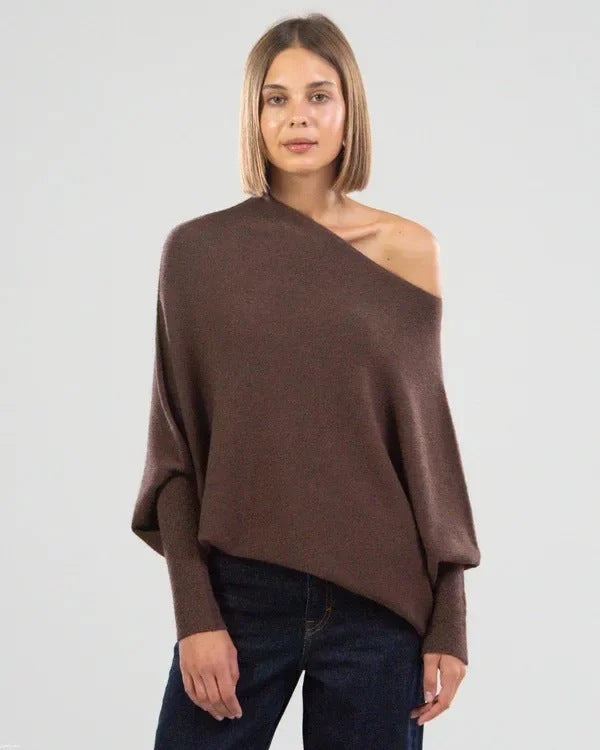 Solid Color Off-neck Pullover Knitted Loose Sweater