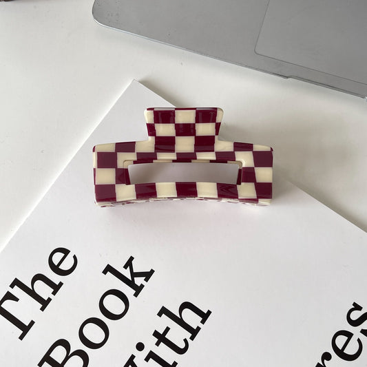 Color Acetate Checkerboard Grab Clip Net Red Temperament