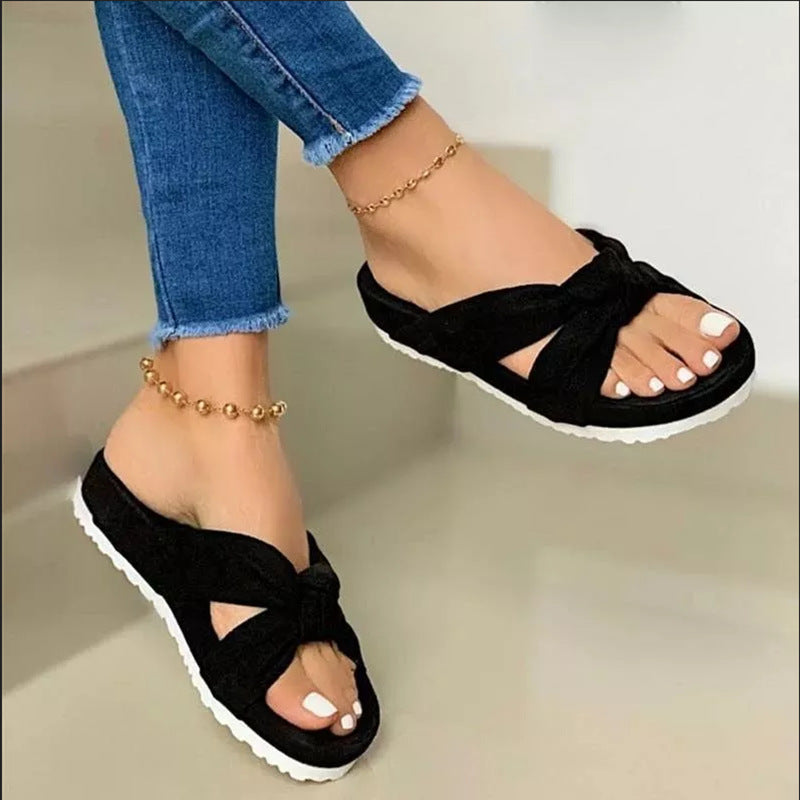 Light Foam Platform Suede Bow Casual Slippers