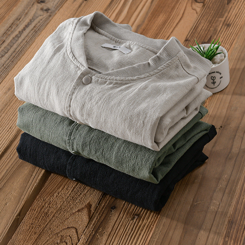 Linen Coat Stand Collar Men's Jacket