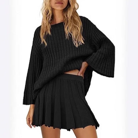 Women's Warm Pleated Casual Long-sleeve Sweater Set