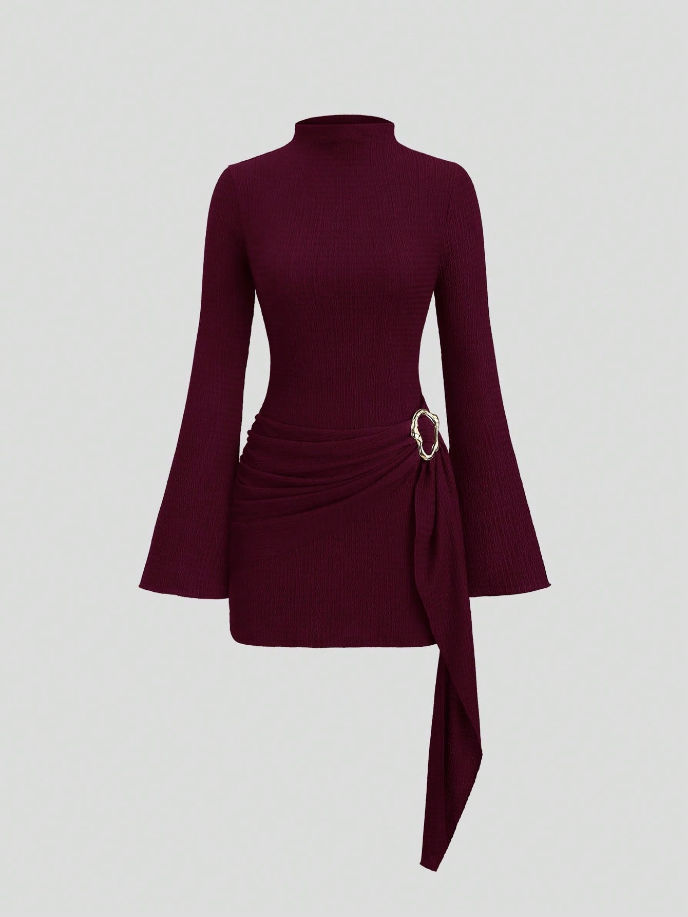 Knitted Solid-Color Slimming Dress With Metal Buttons