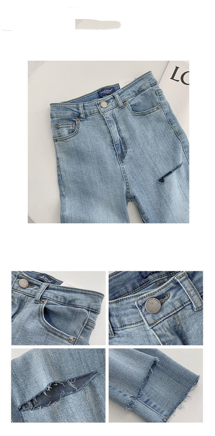 Ripped Jeans Women's High Waist Slimming Pants With Hips
