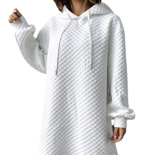 Vaffelstrikket afslappet hættetrøje med løs pasform og snøre