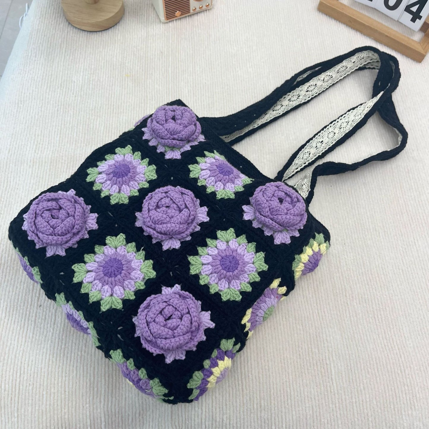 New Wool Crocheted Creative Hand Weaving Three-dimensional Flower Shoulder Bag