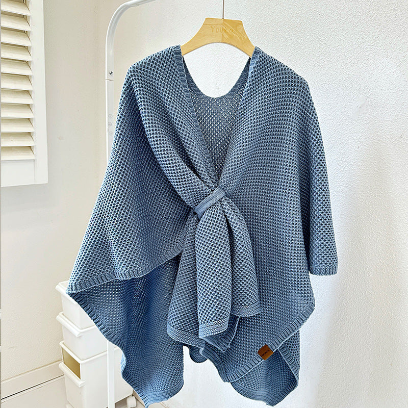 Women's Large-size Long High-grade Knitted Cashmere Shawl With Buckle
