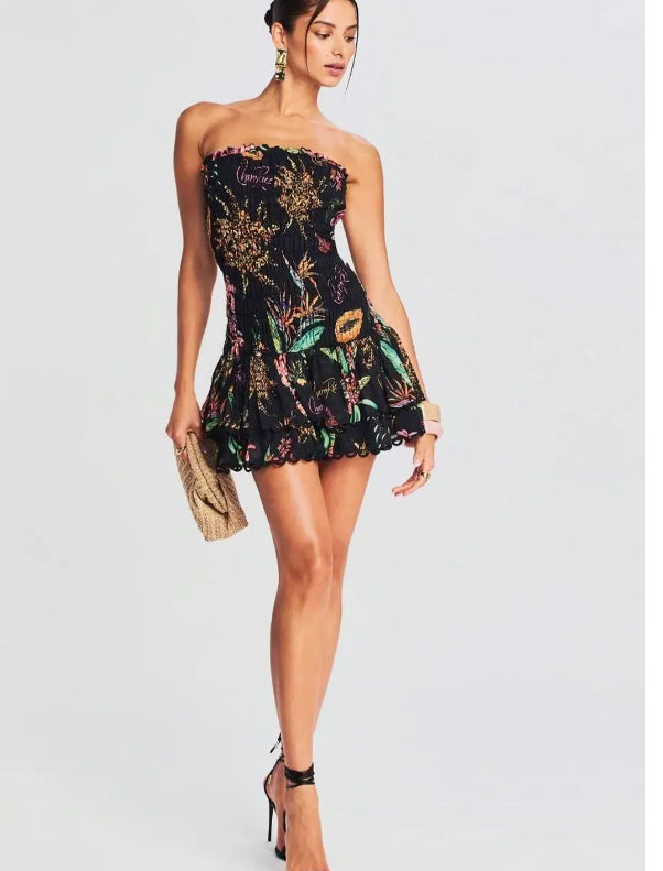 Stretchy Waist-cinching Ruffled Mini Dress That Flatters The