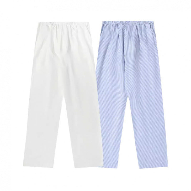 Women's Striped Solid Color Loose Casual Drawstring Straight-leg Pants