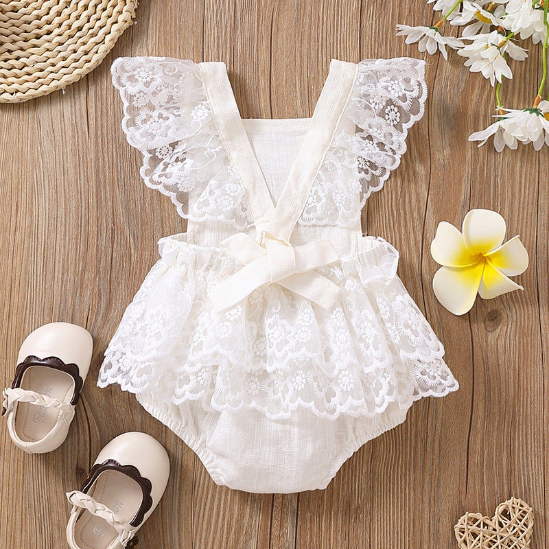 Children's Baby Rainbow Embroidered Lace Onesie