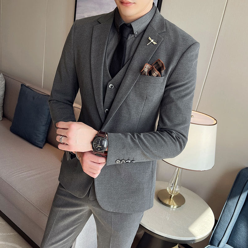 Plus Size Men's Clothing Solid Color Suit Suit Men's Three-piece Suit