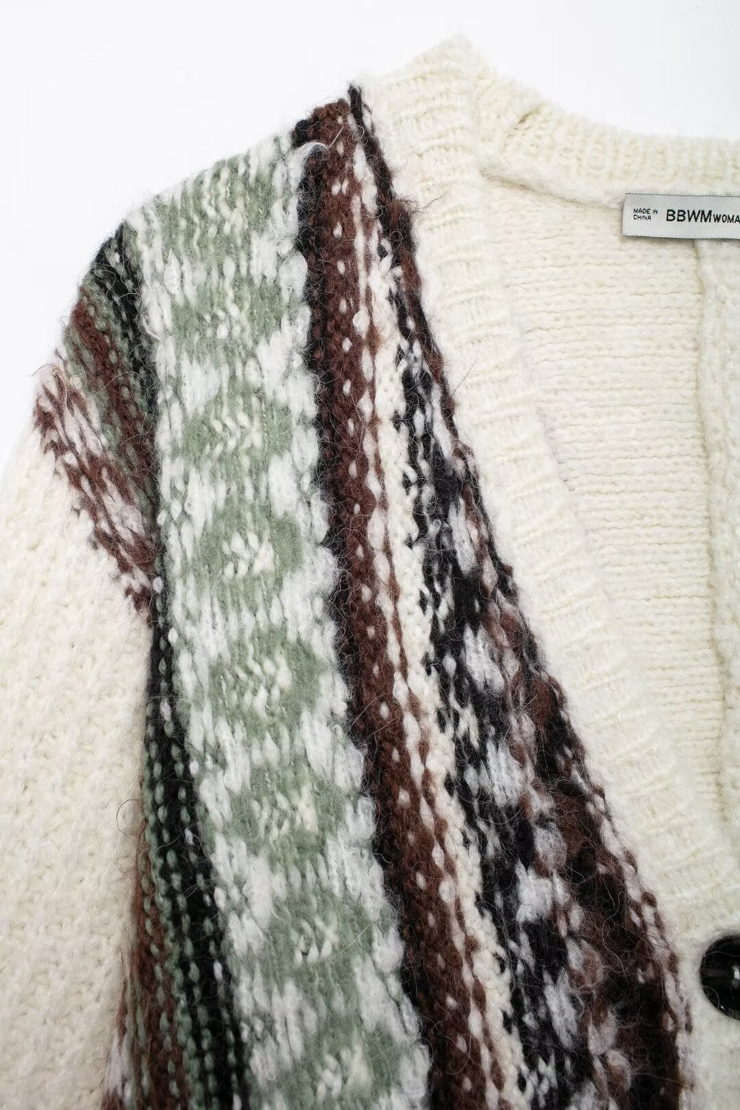 Fashion V-neck Sweater Jacquard Loose-fitting Coat