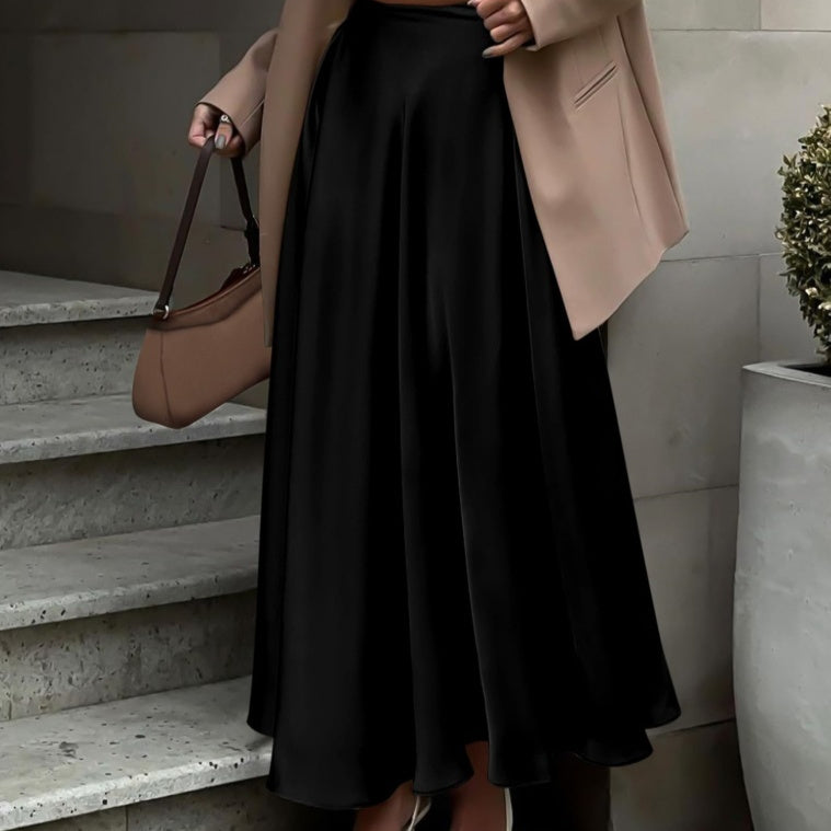 Solid Color High Waist Long Skirt Elegant Plus Size Skirt Women