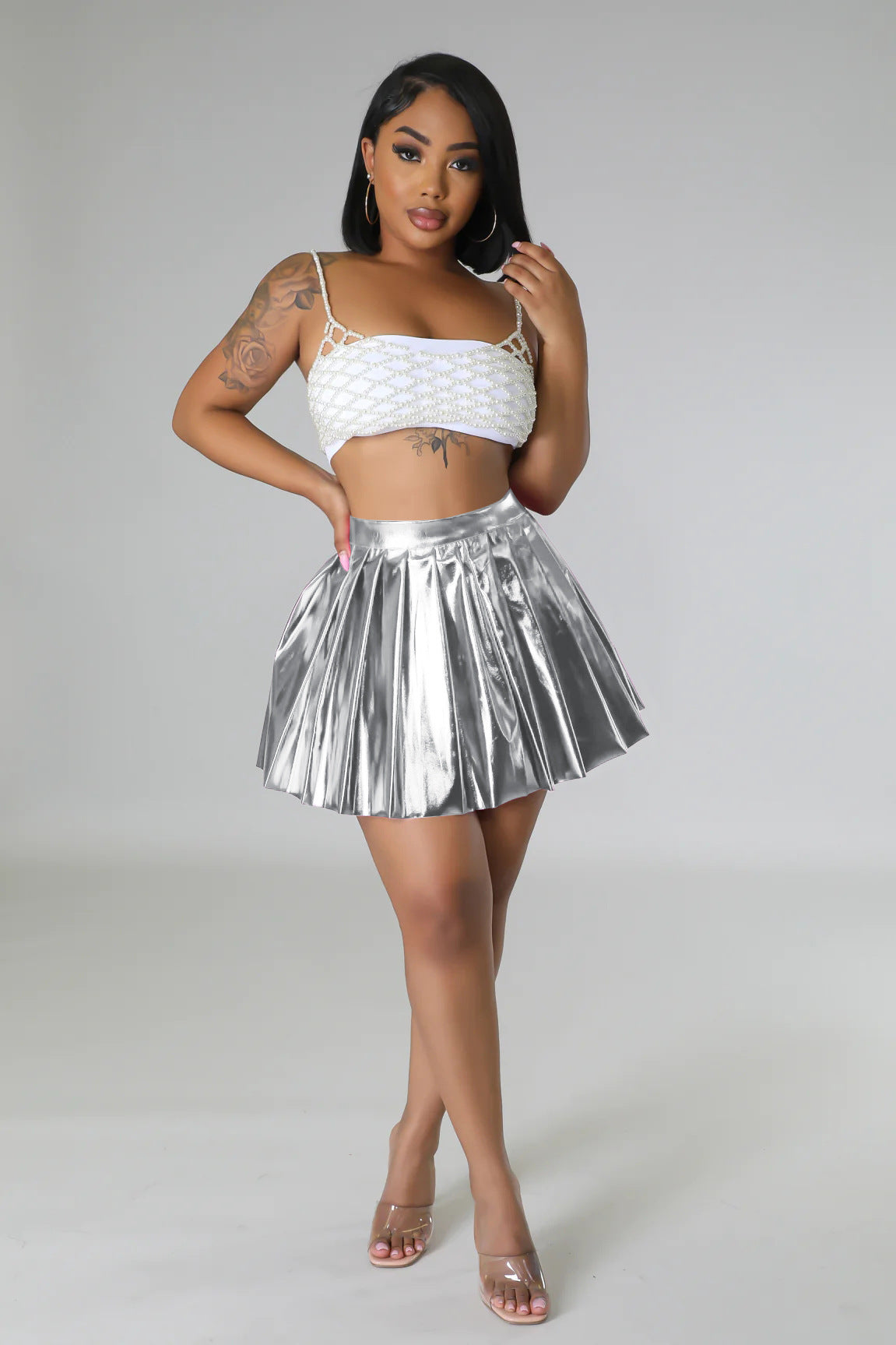 Fashion Ice Silk Bronzing Pleated Skirt