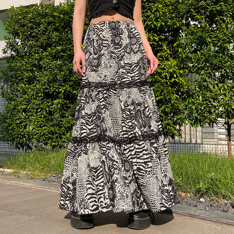 Leopard Print Long Skirt European And American New Lace Skirt
