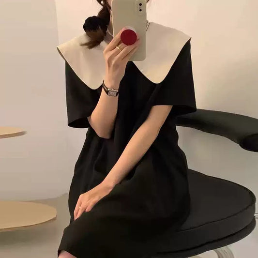Contrast-Color Doll Collar Bow-Knot Dress For Women
