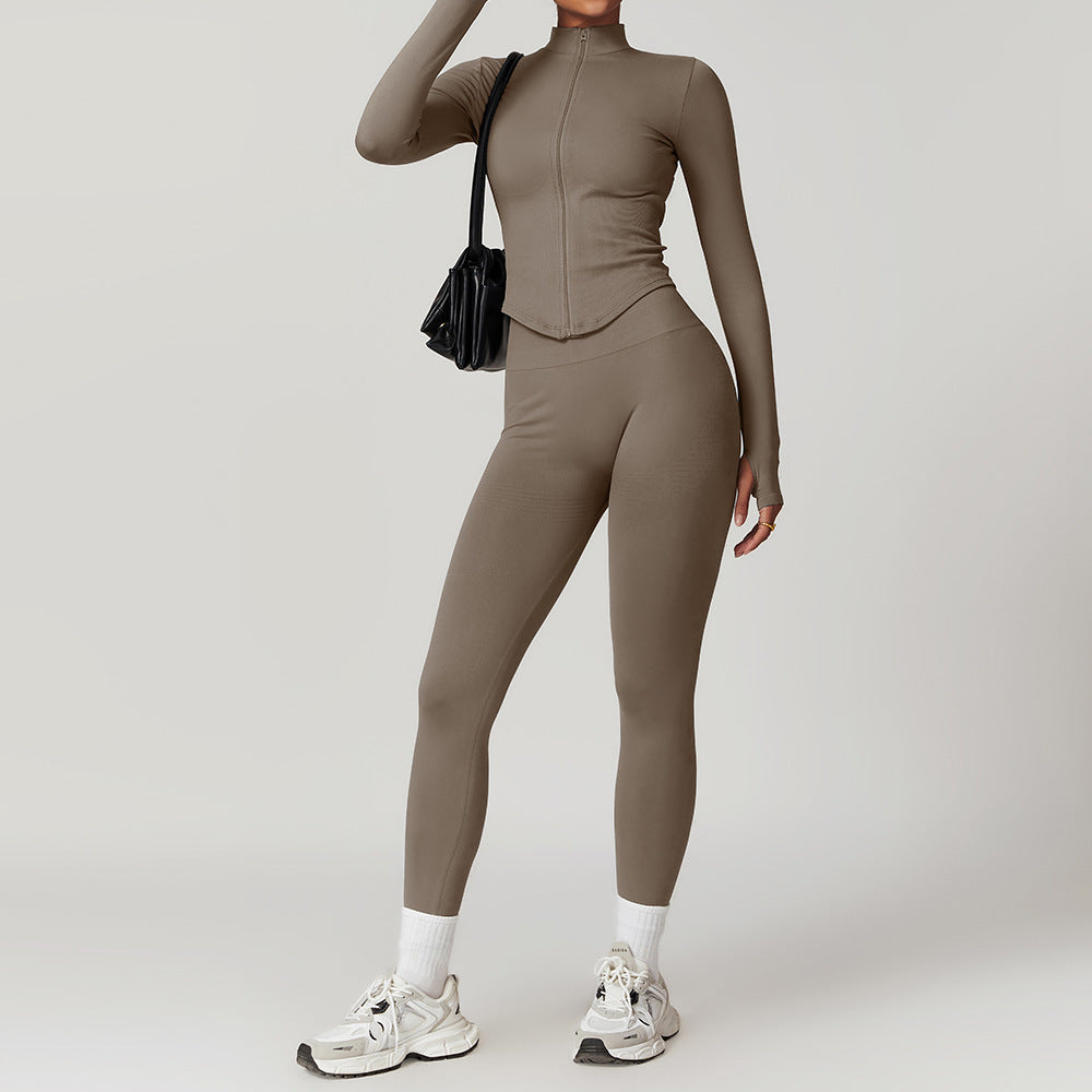 Seamless I-shaped Back-enhancing Workout Set For Women With Ribbed Waist-cinching Design