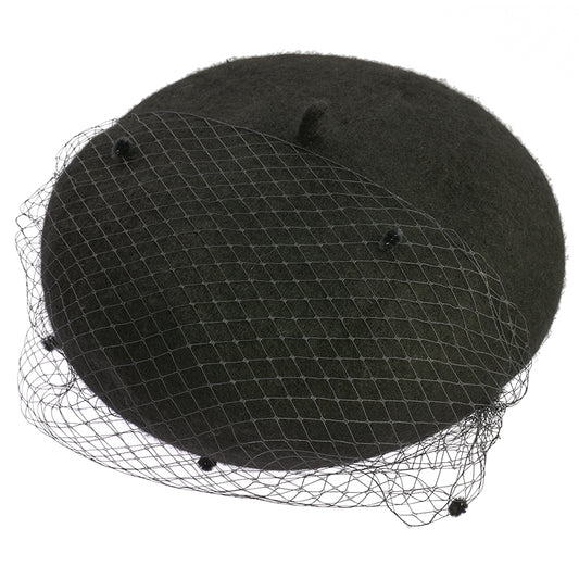 Vintage French Mesh Veil Pom Pom Versatile Wool Beret