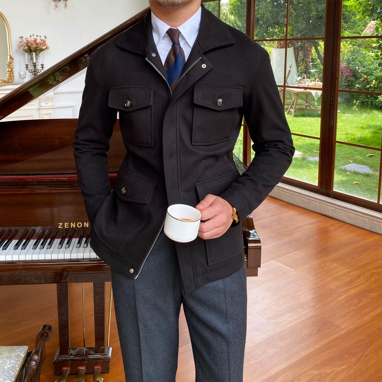 Herretalje Retro Slim Fit Jakke