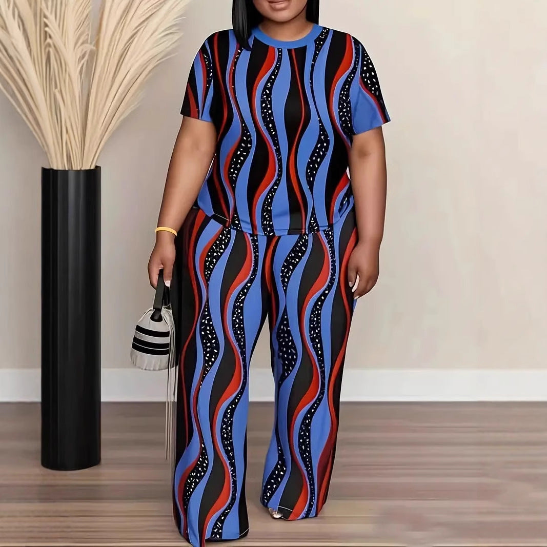 Womens Dynamic Ripple Blue And Orange Color-Block Set
