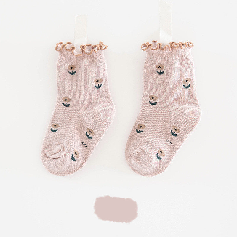 Children's Socks With Fungus Edge New Cartoon Flower Trend