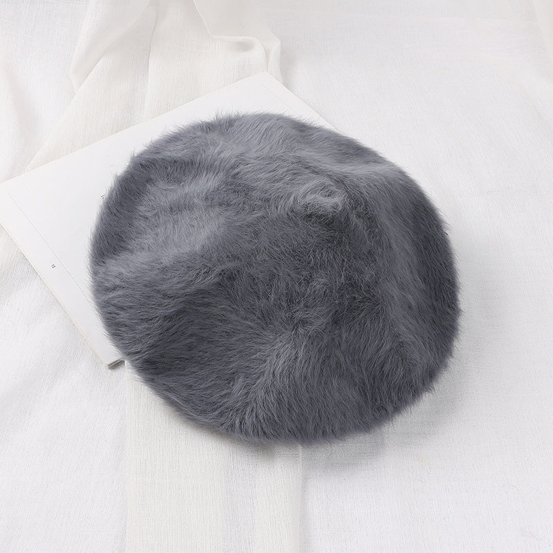 Solid Soft Girl Plush Knitted Artist Hat